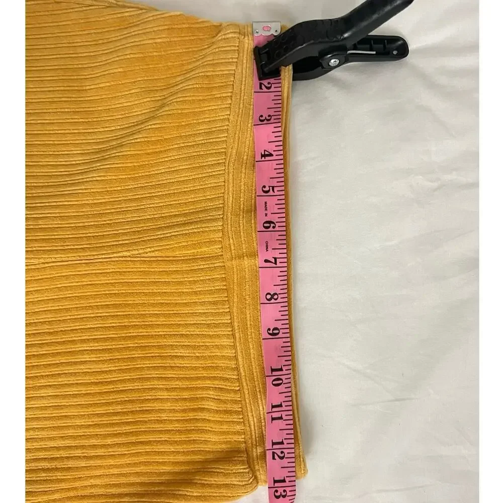 Double Zero High Rise Flare pants Women’s Sz S Mustard Yellow Ribbed Knit Autumn - Picture 7 of 11